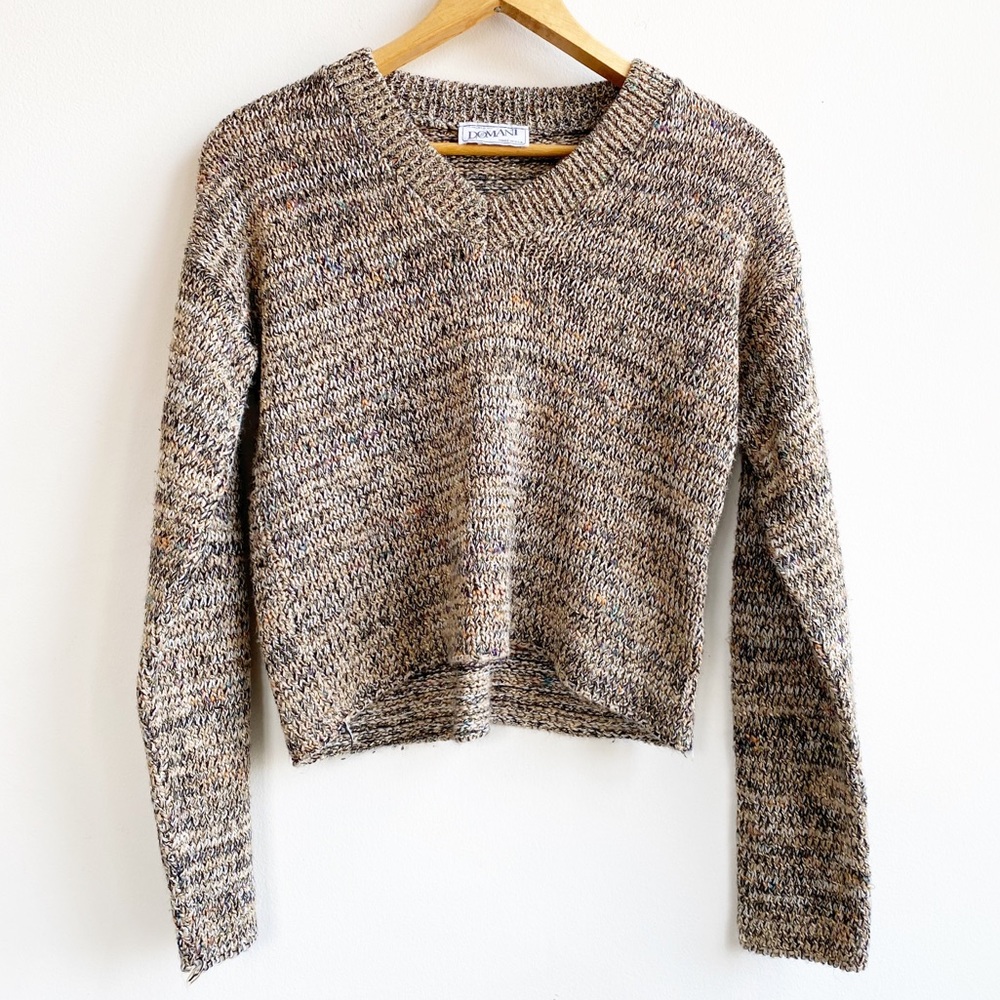 Vintage Domani Brown Cropped Knit Sweater - Large
